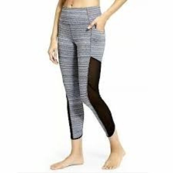 Athleta Grey Jacquard High Rise Mesh Capri Yoga Fitness Pant  Size L Workout - Picture 1 of 8